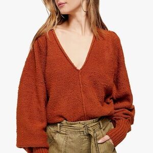 Free people Reverie V-neck Sweater Autumn Burnt orange Rust pullover knit